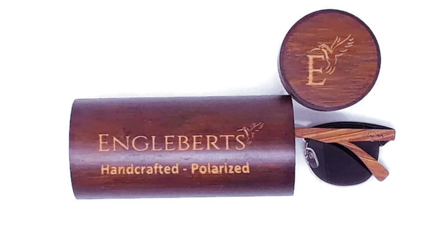 Real Walnut Wood Club Style Sunglasses With Bamboo Case / Polarized / Handcrafted / Eco-Friendly