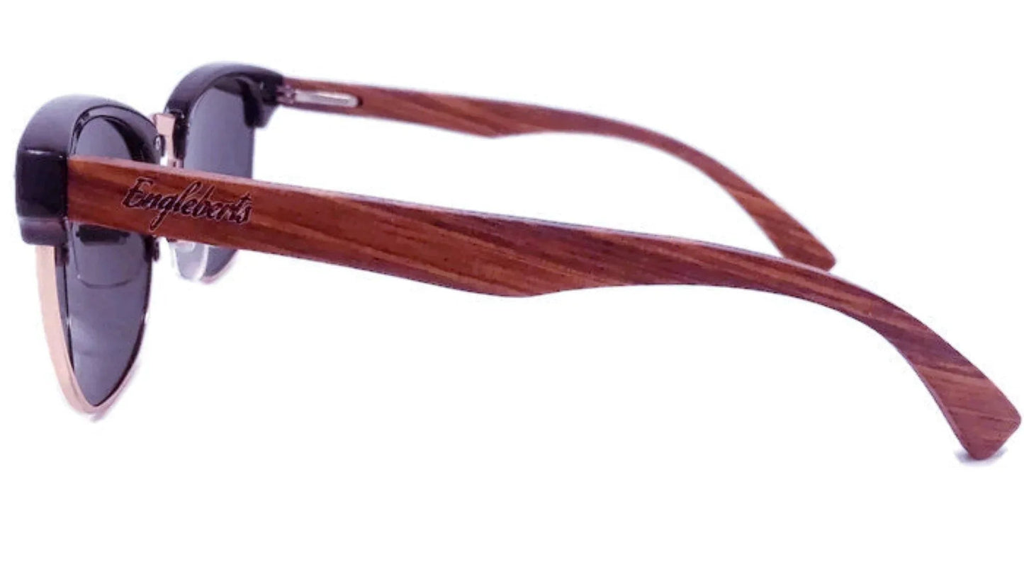 Real Walnut Wood Club Style Sunglasses With Bamboo Case / Polarized / Handcrafted / Eco-Friendly