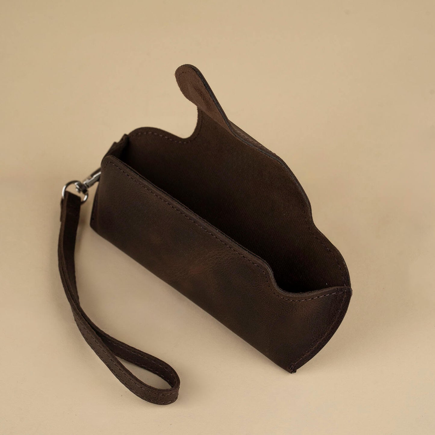 Leather Sunglass Case with Wrist Strap - Dark Brown /  Soft interior / Removable Wrist Strap / Vintage-Inspired