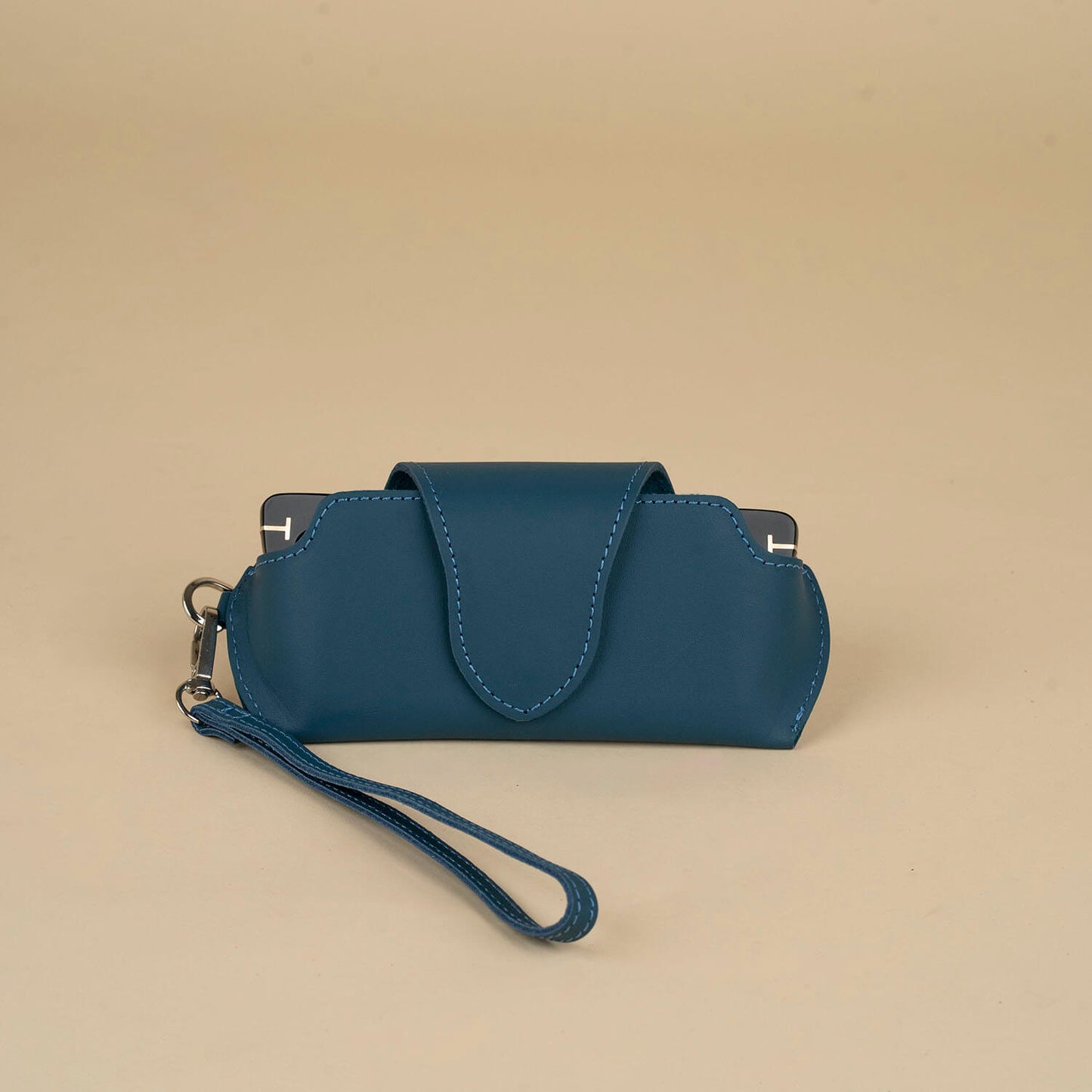 Leather Sunglass Case with Wrist Strap - Navy Blue /  Soft interior / Removable Wrist Strap / Vintage-Inspired
