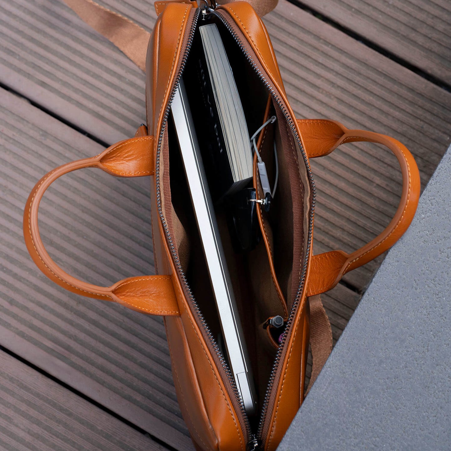 Classic Leather Laptop Bag - Camel Brown / Sophisticated and Practical / Spacious Up to 15 Inches / Additional Compartments