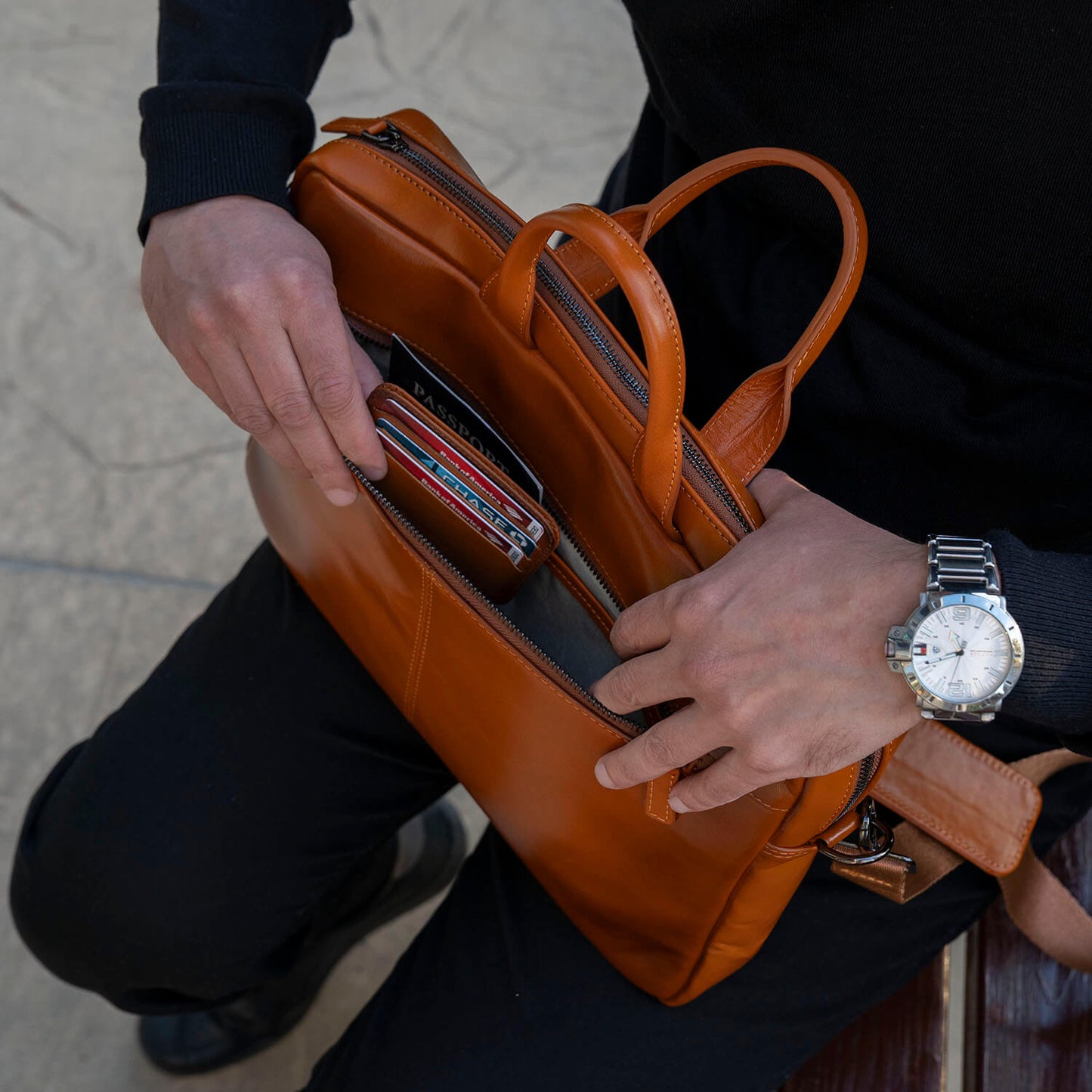 Classic Leather Laptop Bag - Camel Brown / Sophisticated and Practical / Spacious Up to 15 Inches / Additional Compartments