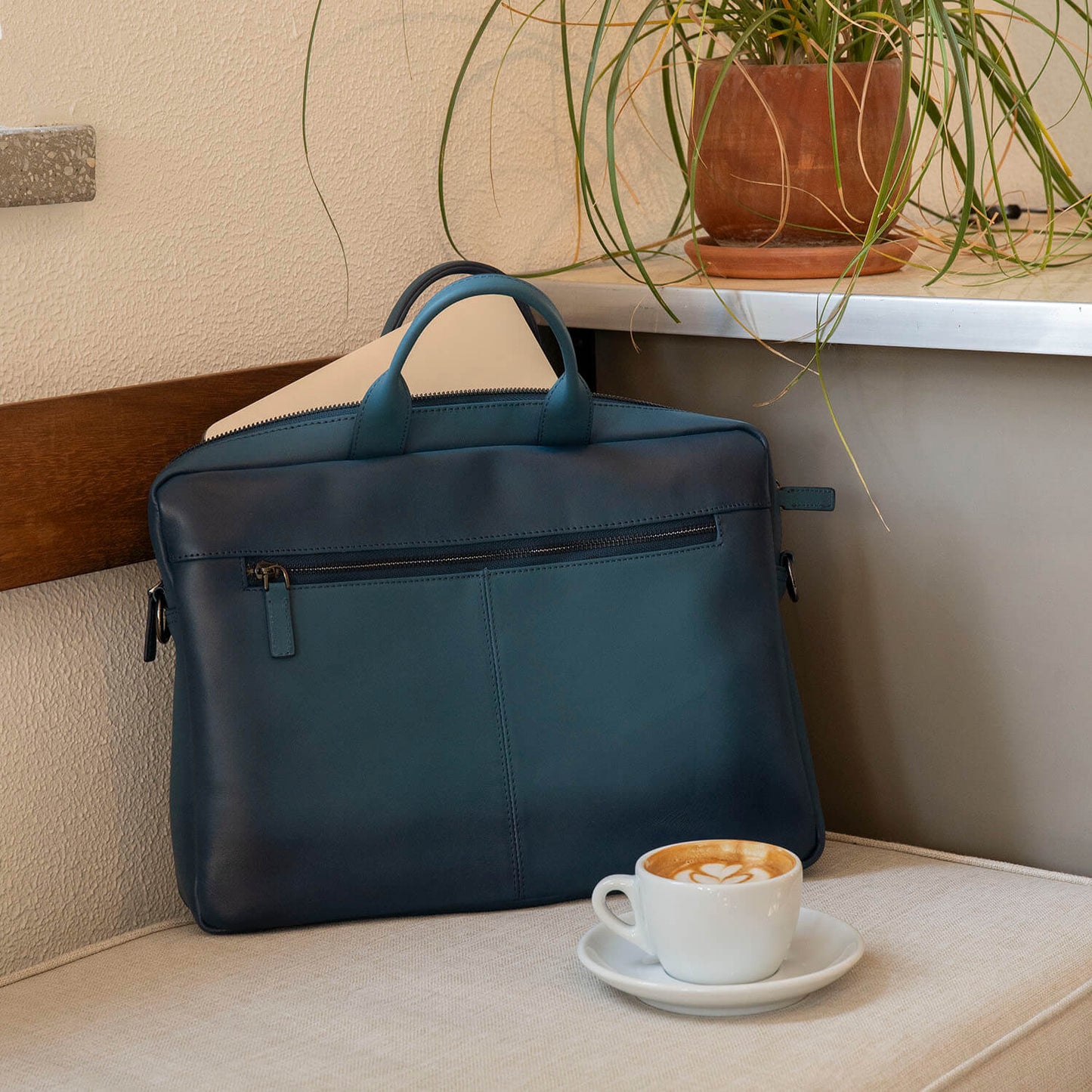 Classic Leather Laptop Bag - Blue / Sophisticated and Practical / Spacious Up to 15 Inches / Additional Compartments