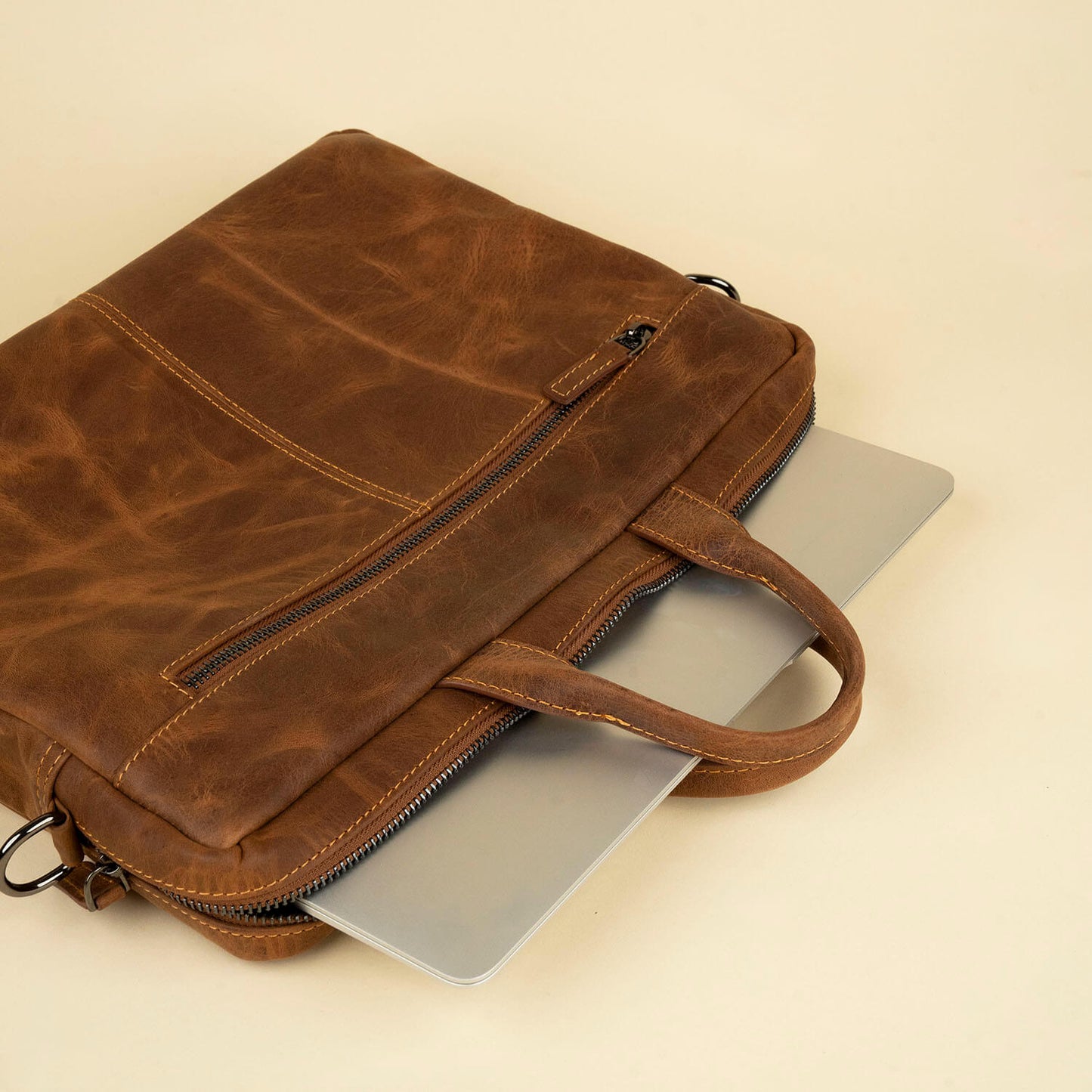 Classic Leather Laptop Bag - Dark Brown / Sophisticated and Practical / Spacious Up to 15 Inches / Additional Compartments