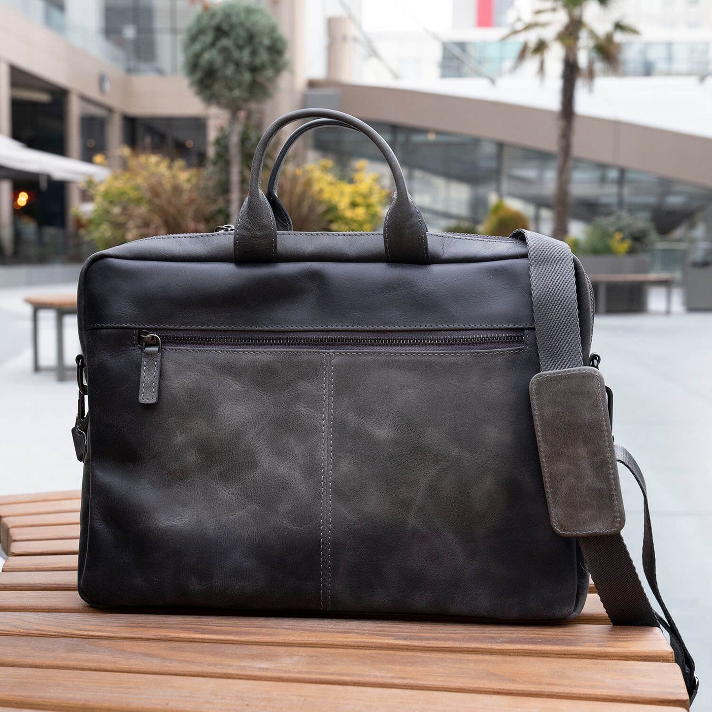 Classic Leather Laptop Bag - Grey / Sophisticated and Practical / Spacious Up to 15 Inches / Additional Compartments
