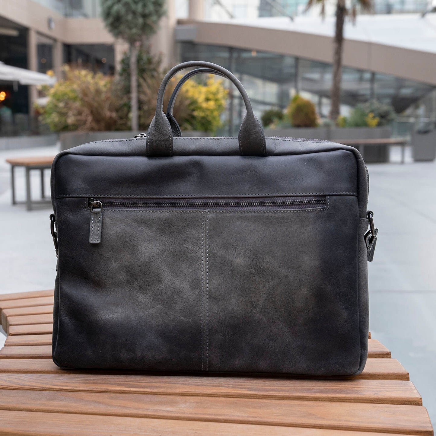 Classic Leather Laptop Bag - Grey / Sophisticated and Practical / Spacious Up to 15 Inches / Additional Compartments