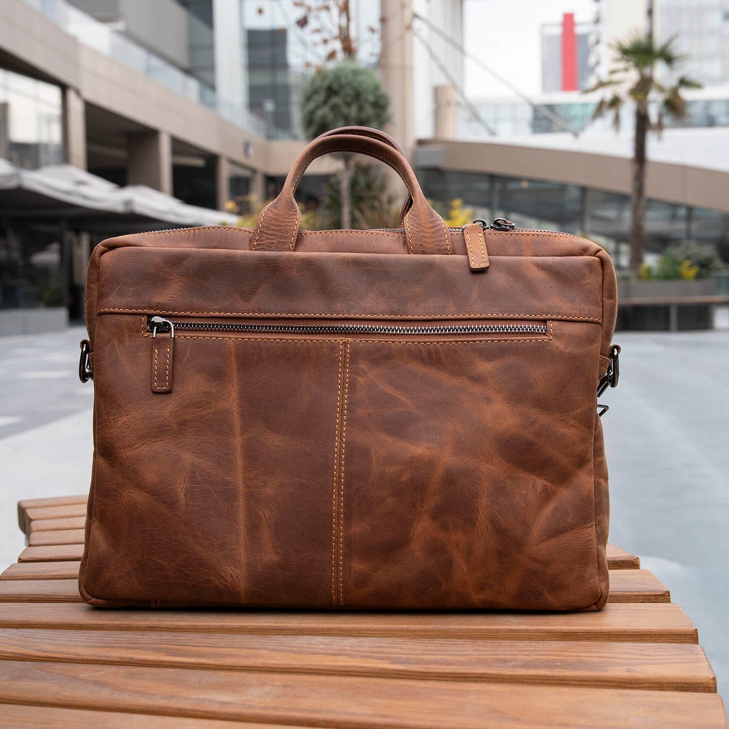 Classic Leather Laptop Bag - Dark Brown / Sophisticated and Practical / Spacious Up to 15 Inches / Additional Compartments