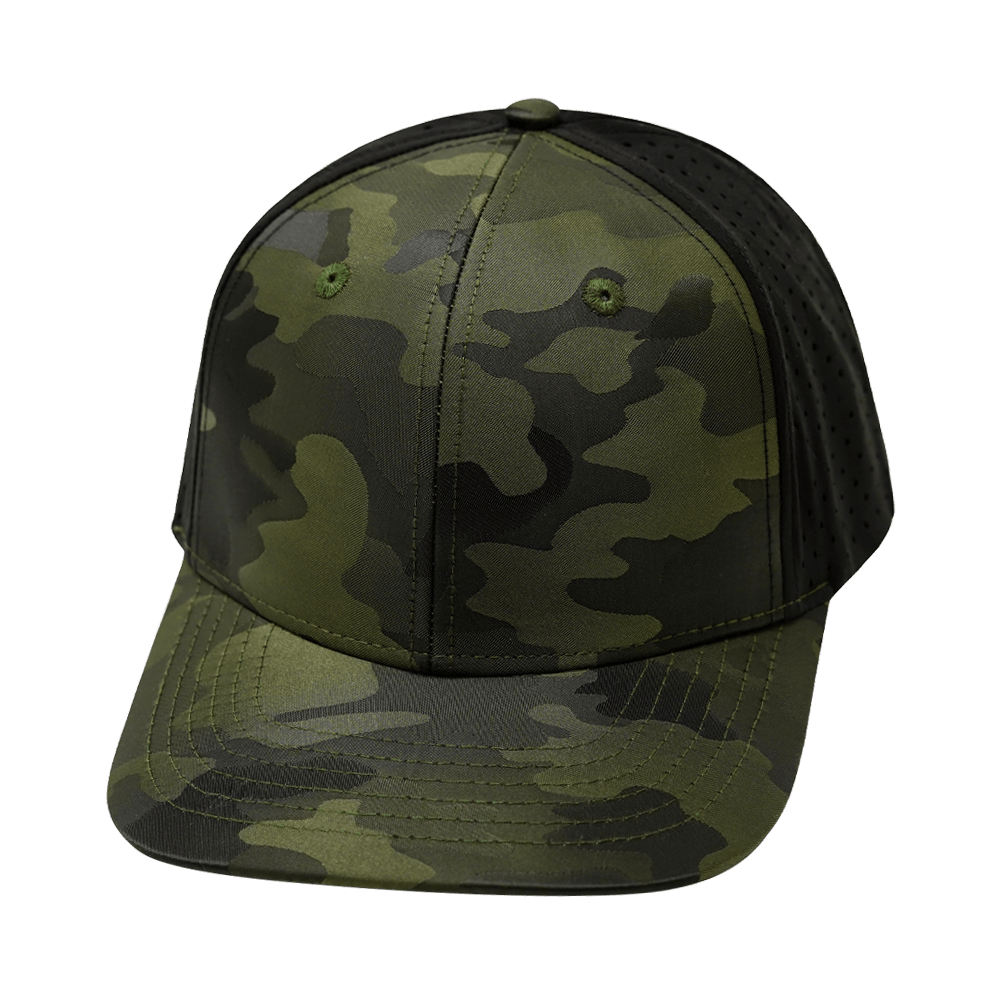 Blank - 6 Panel  - Green Camo / Black (Unisex) - Laser Mesh