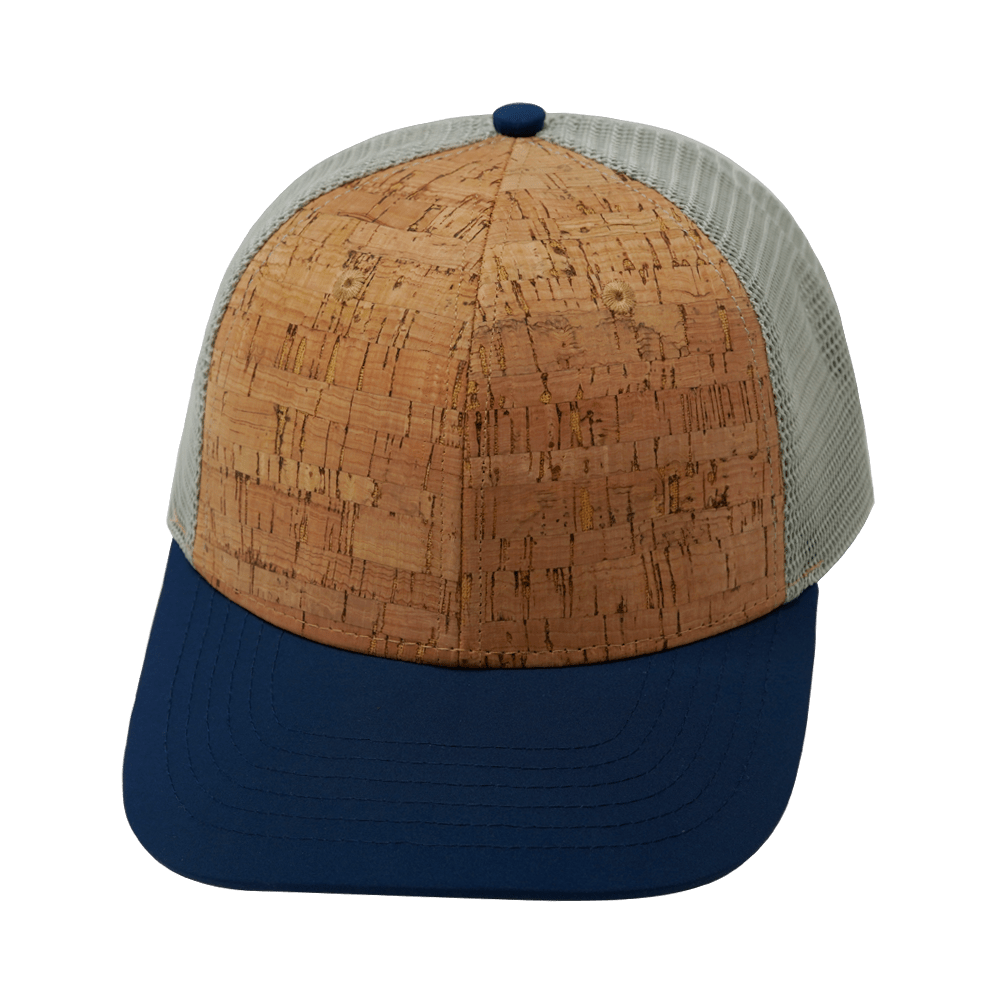 Blank - 6 Panel  - Cork - Navy / Gray (Unisex) - Trucker Mesh