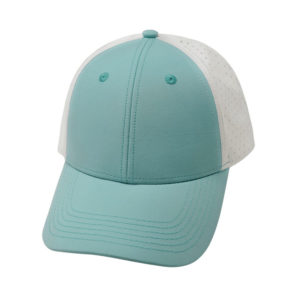 Blank - 6 Panel - Shallow Fit - Pony Tail - Mint Green / White (Unisex) - Laser Mesh