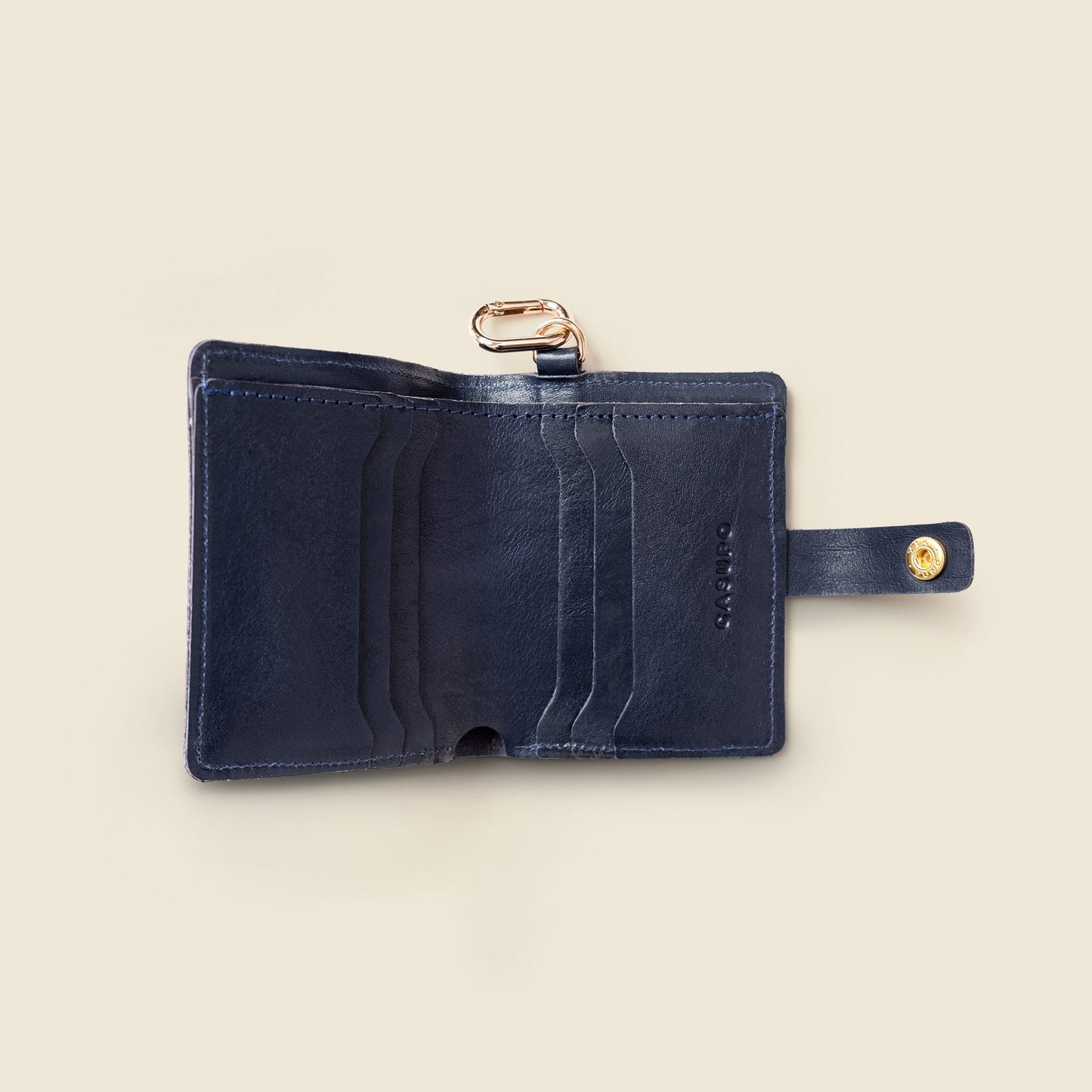 Leather Bifold Wallet with Snap & Key Ring - Marine Blue