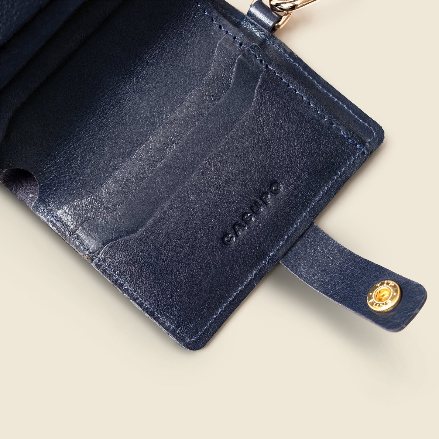 Leather Bifold Wallet with Snap & Key Ring - Marine Blue