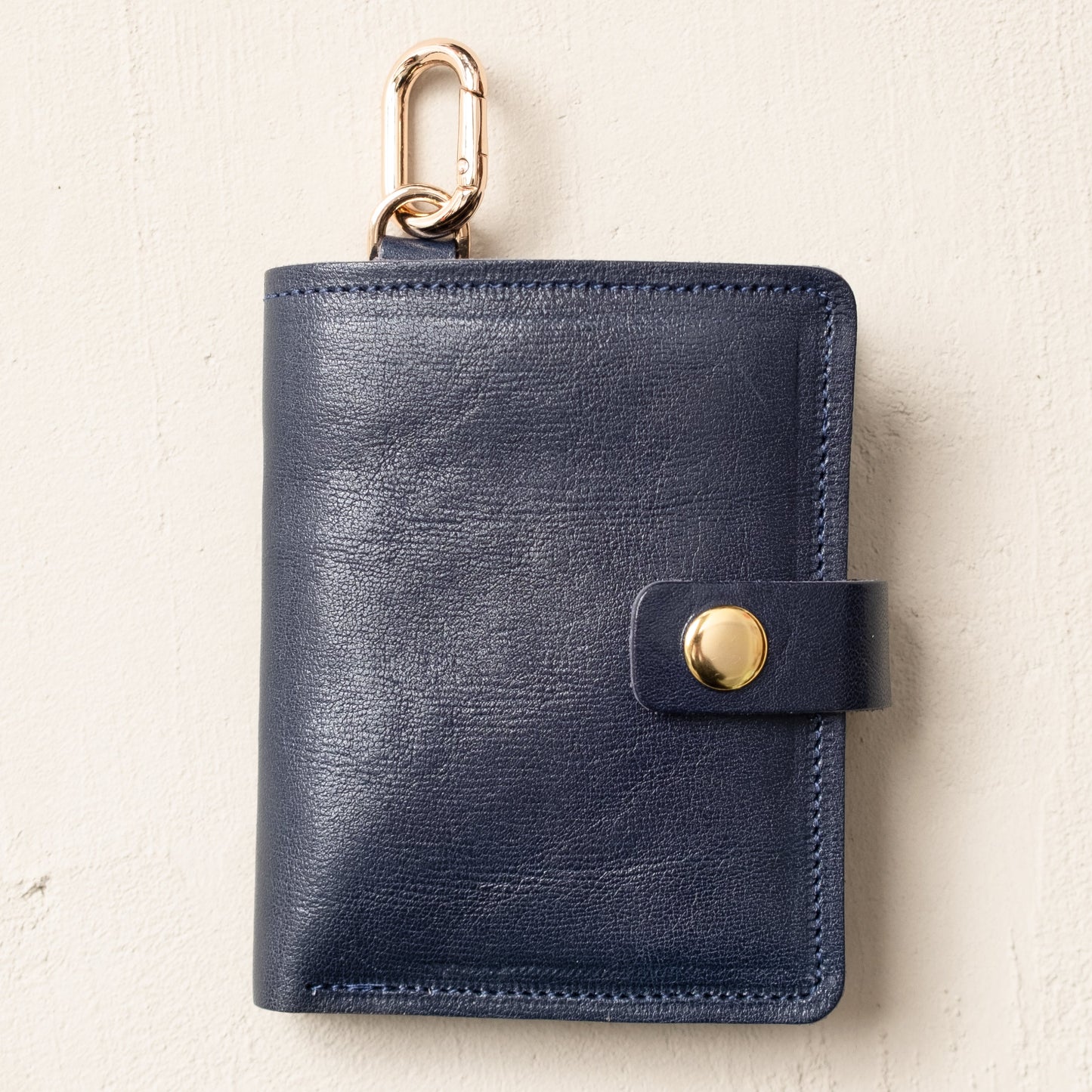 Leather Bifold Wallet with Snap & Key Ring - Marine Blue