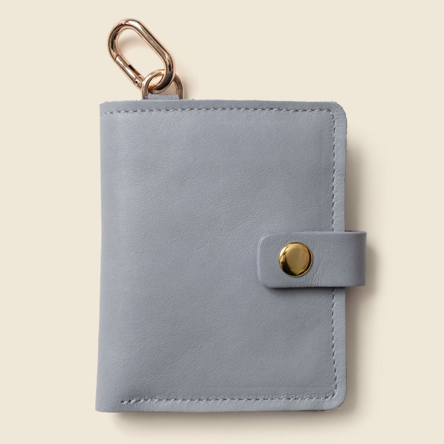 Leather Bifold Wallet with Snap & Key Ring - Ice Blue