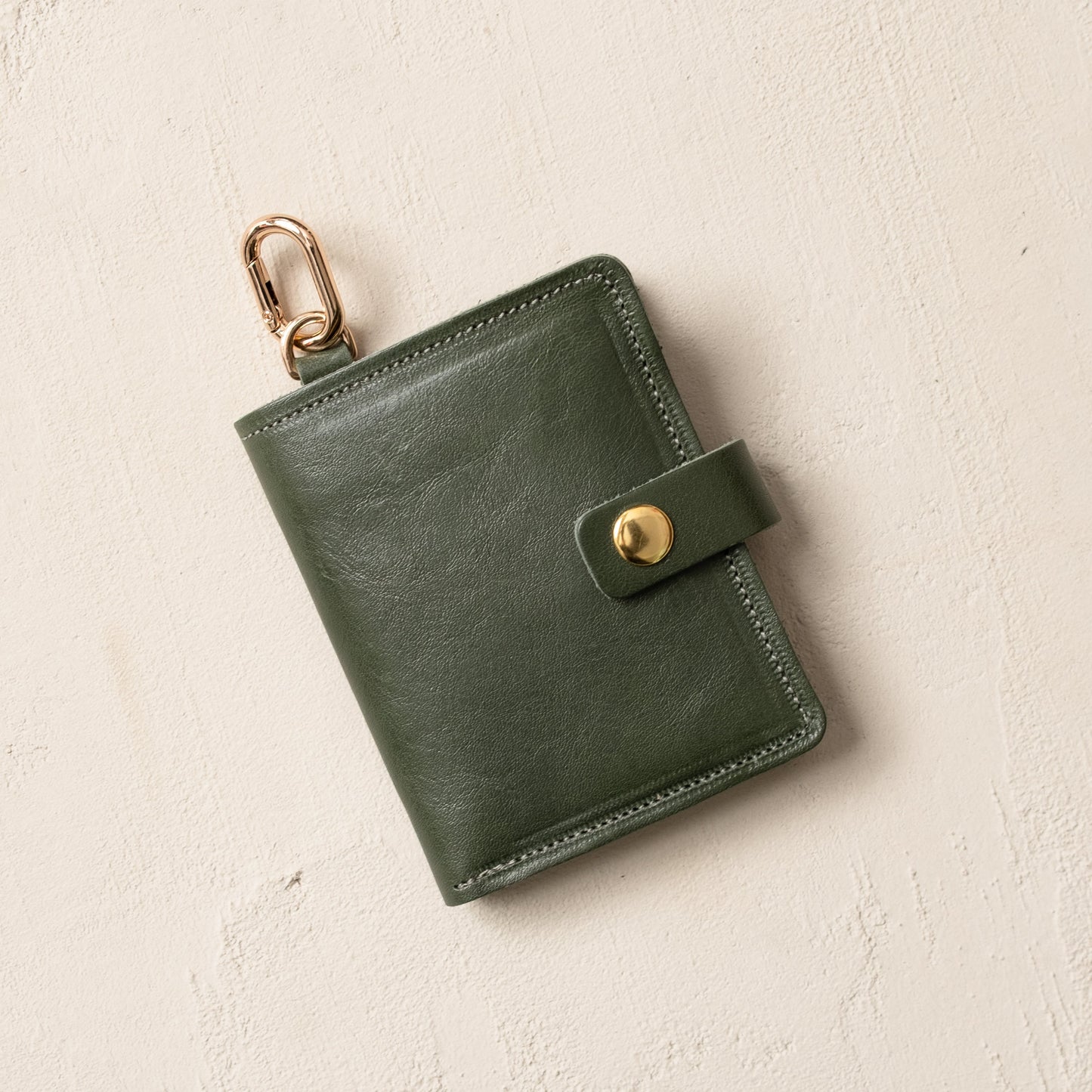 Leather Bifold Wallet with Snap & Key Ring - Olive