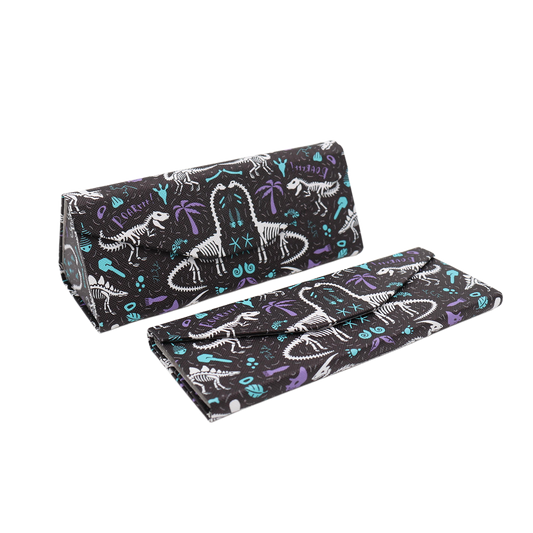 Dinosaur Fossils Print Glasses Case - Vegan Leather Magic Folding Hard Case