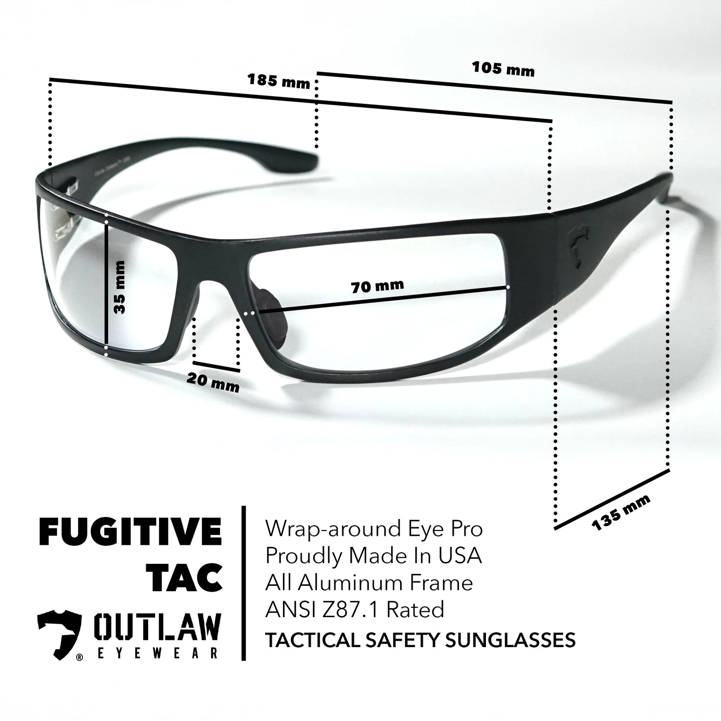 Fugitive TAC Brushed GunMetal Vortex Box Bundle / ANSI Z87.1-2015 High Velocity Impact Protection / Made In USA / Size-Fits Small, Medium, and Large Men/