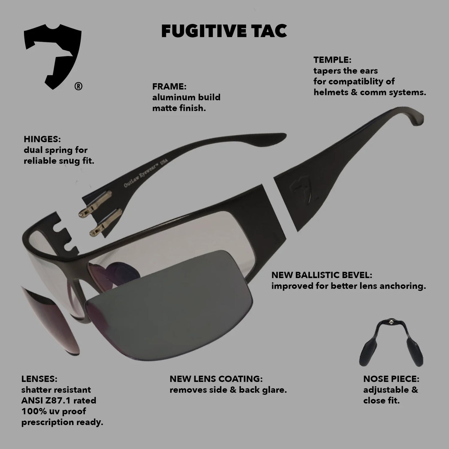 Fugitive TAC Black / Pathfinder 5.0 Transition - ANSI Z87.1-2015 (2 Pack) / Special Warranties / 135mm adjustable frames