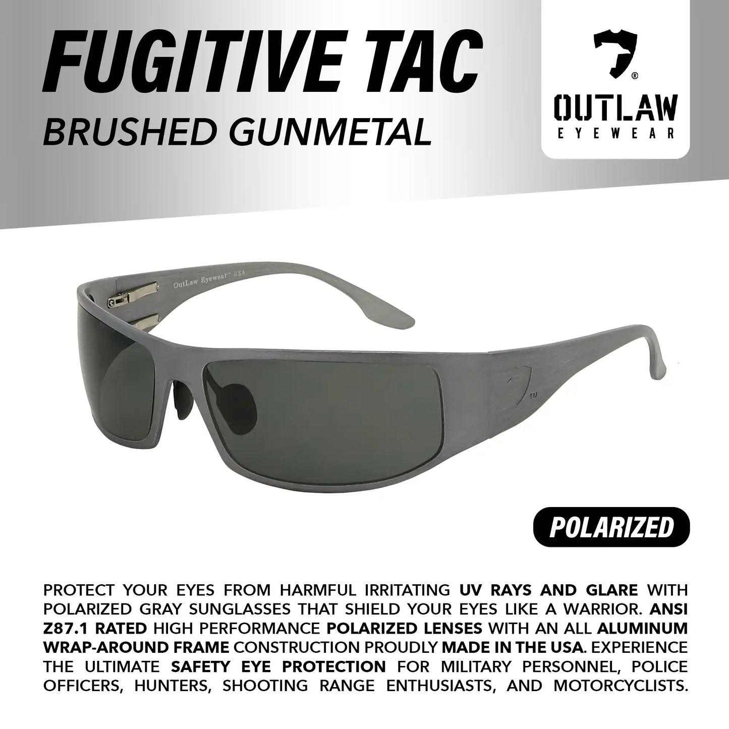 Fugitive TAC Brushed GunMetal Vortex Box Bundle / ANSI Z87.1-2015 High Velocity Impact Protection / Made In USA / Size-Fits Small, Medium, and Large Men/
