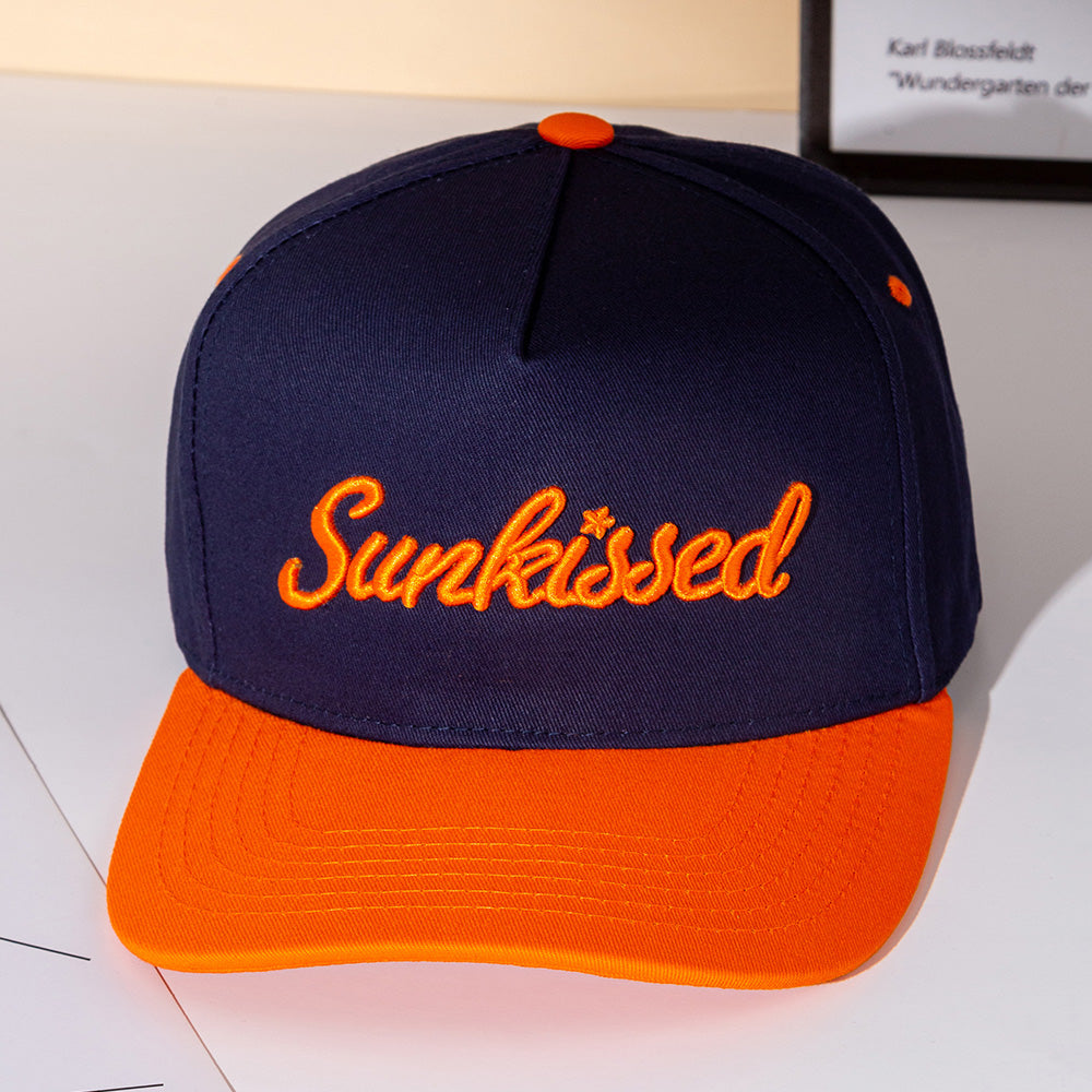 SUNKISSED Message Embroidered Five Panel Canvas Snapback Baseball Cap