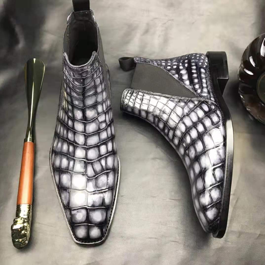 Crocodile Ankle Boots Handmade Men's