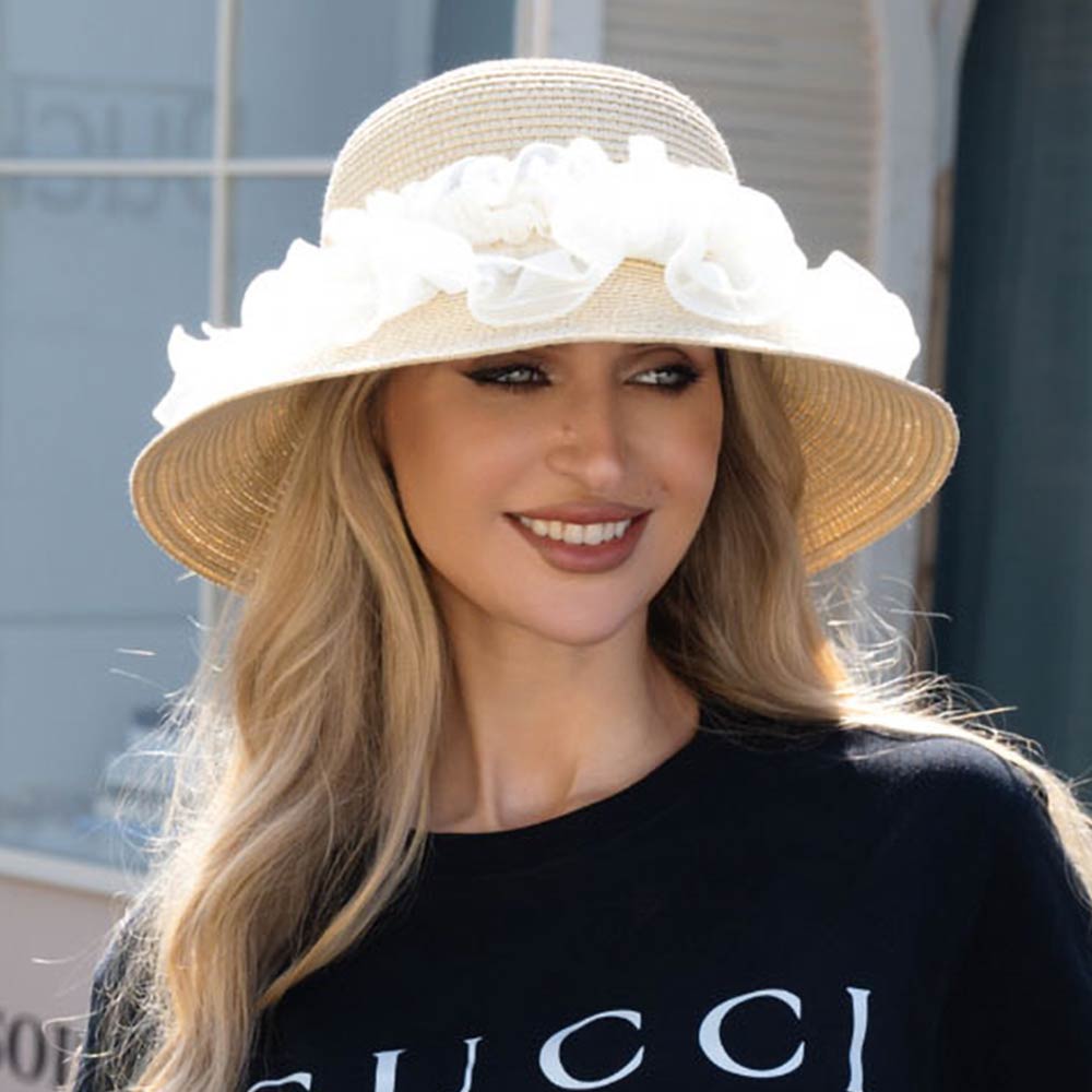 Floral Trim Straw Sun Hat