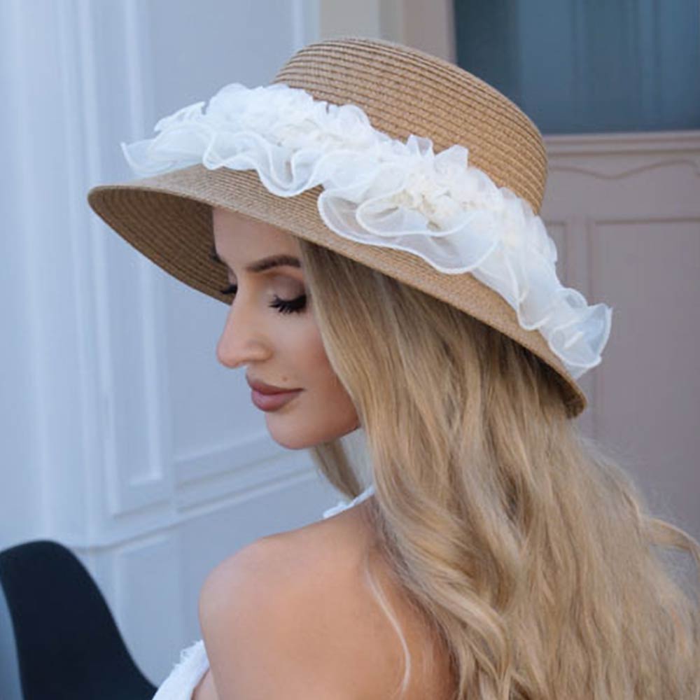 Floral Trim Straw Sun Hat