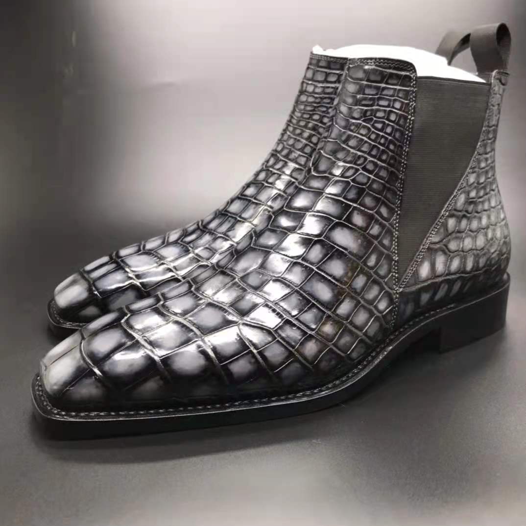 Crocodile Ankle Boots Handmade Men's