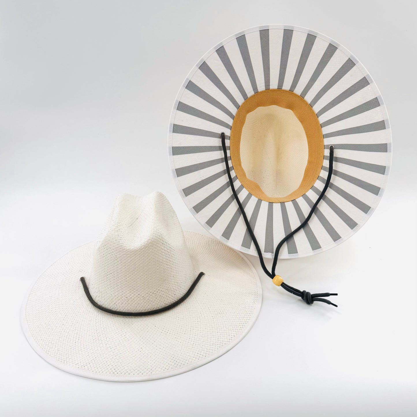 Baldiz White Sun Hat with Grey Stripes | Wide Brim Women's Sun Hat with Striped Underbrim