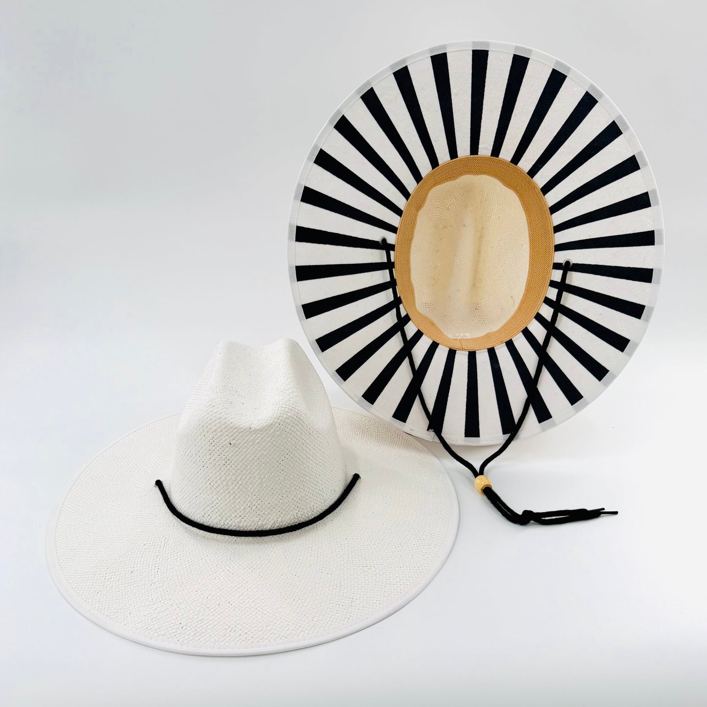 Baldiz White Sun Hat with Black Stripes | Wide Brim Women's Sun Hat with Striped Underbrim