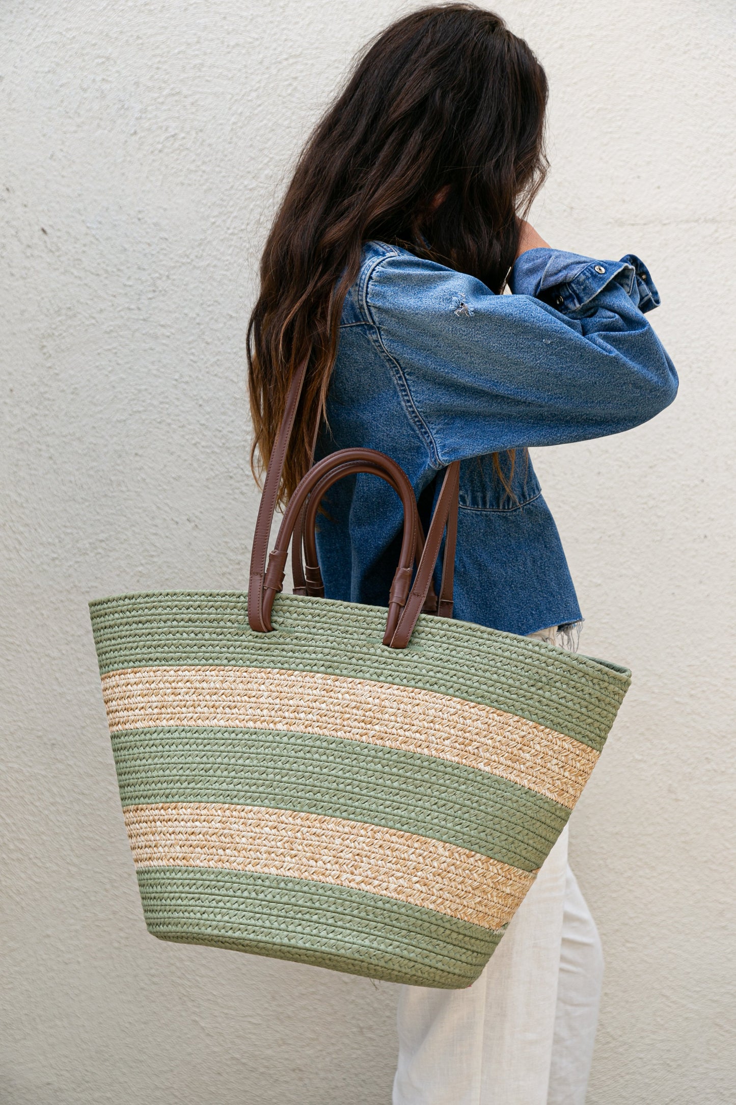 Laguna Fabric Basket Bag in Sage