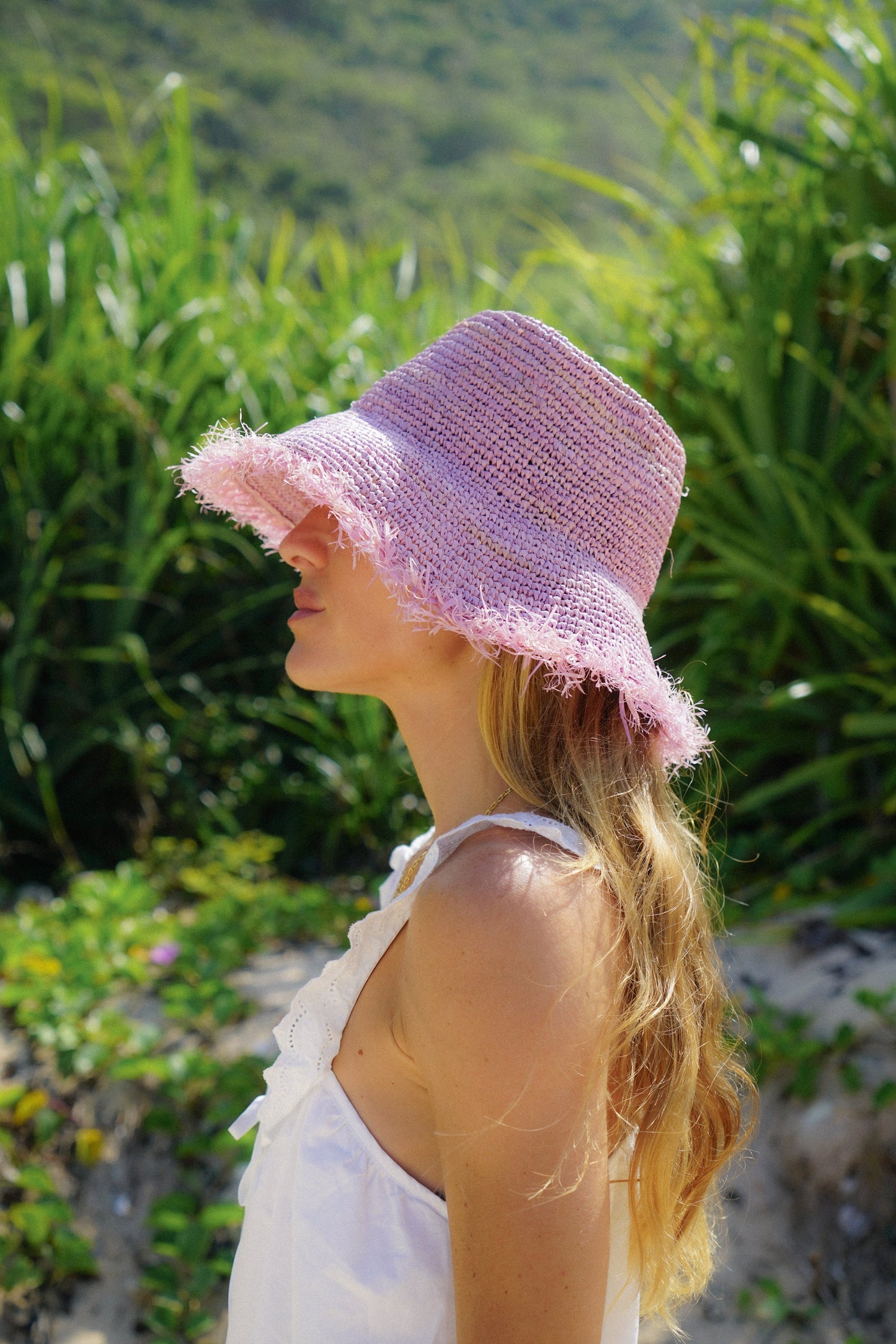 Bora Bora Raffia Bucket in Lilac