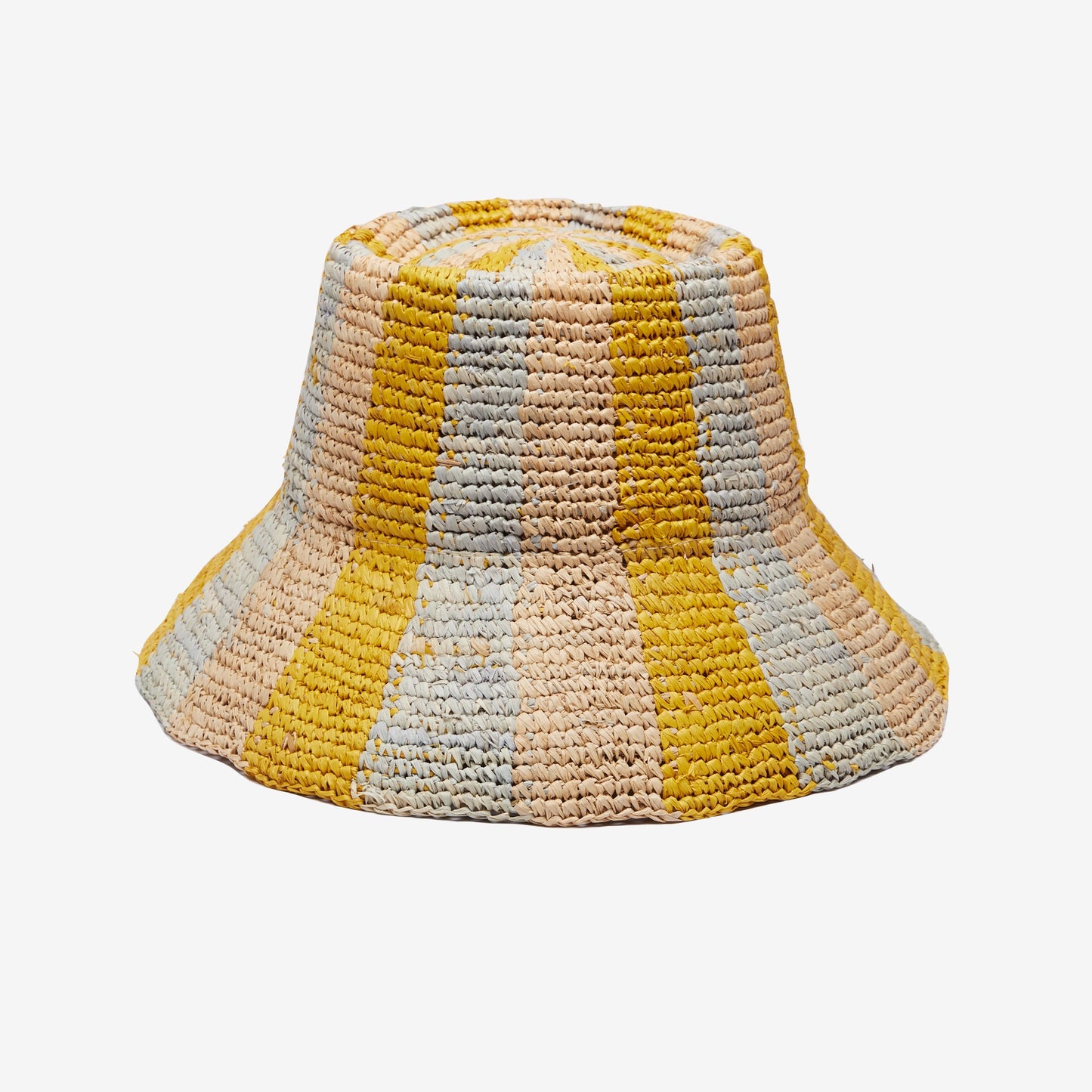 Bailey Raffia Bucket in Blue Yellow Natural