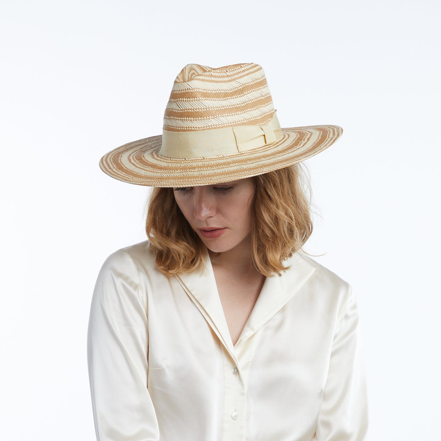Olena Straw Fedora in Taupe Natural