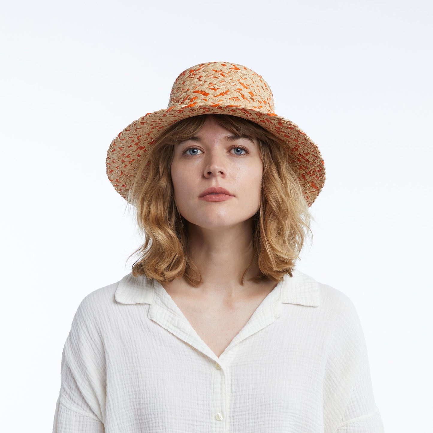 Lark Raffia Bucket in Orange