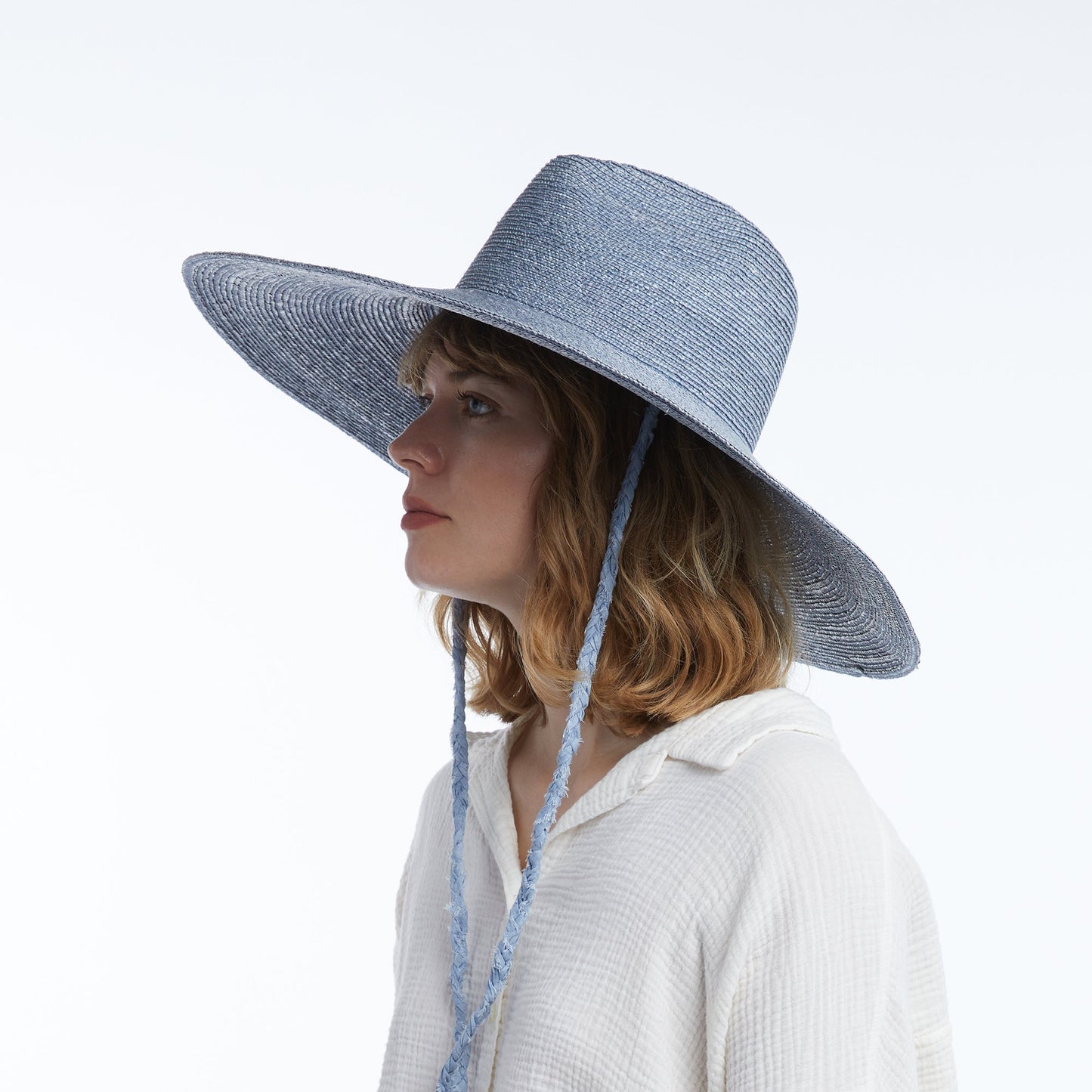 Brie Wide Brim Wheat Straw Rancher in Blue