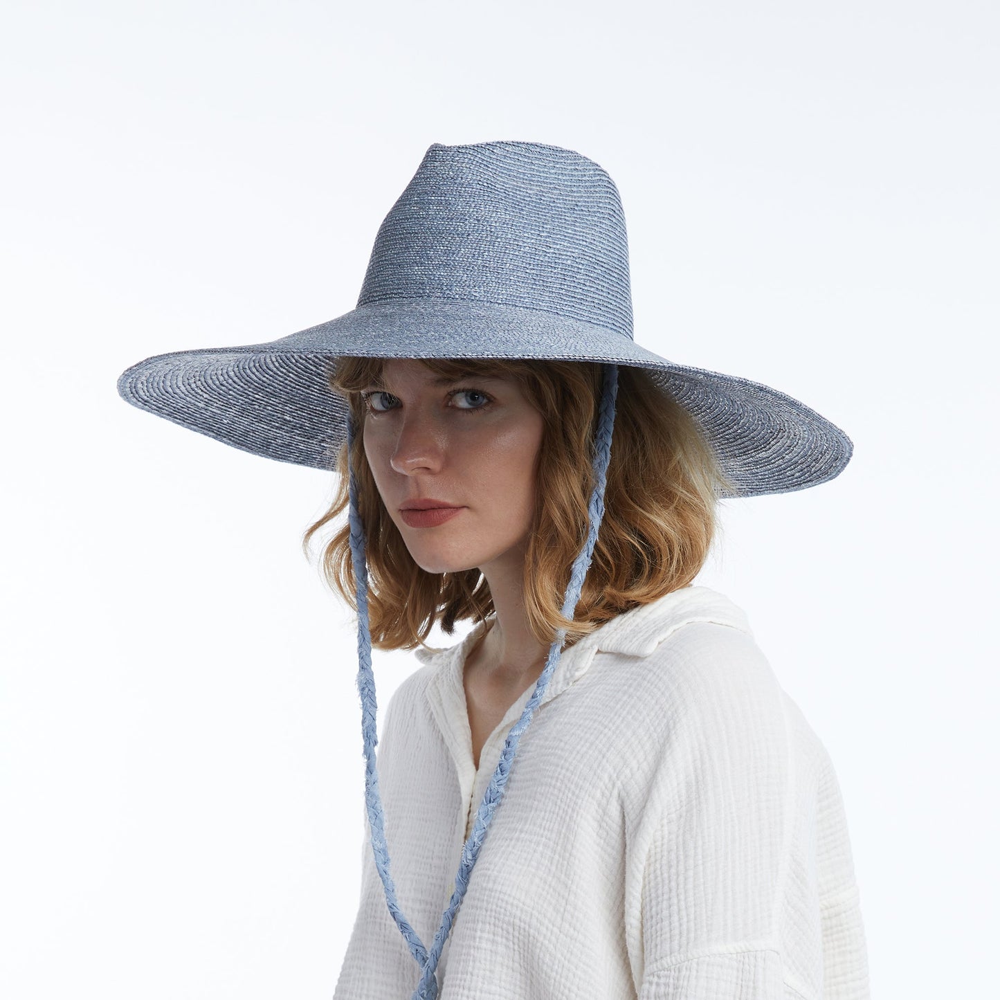 Brie Wide Brim Wheat Straw Rancher in Blue