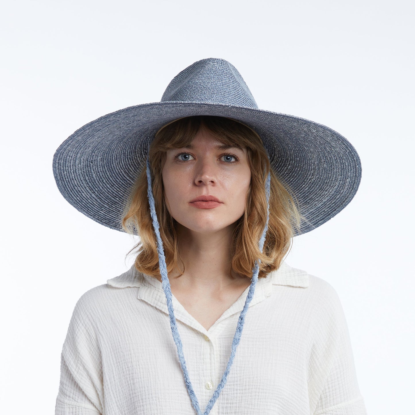 Brie Wide Brim Wheat Straw Rancher in Blue