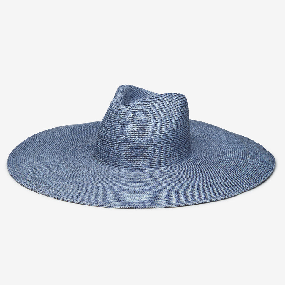 Brie Wide Brim Wheat Straw Rancher in Blue