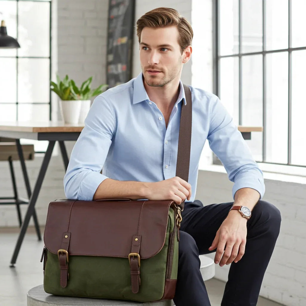 Maxwell Waxed Canvas Messenger Bag - 16'' Laptop - Structured