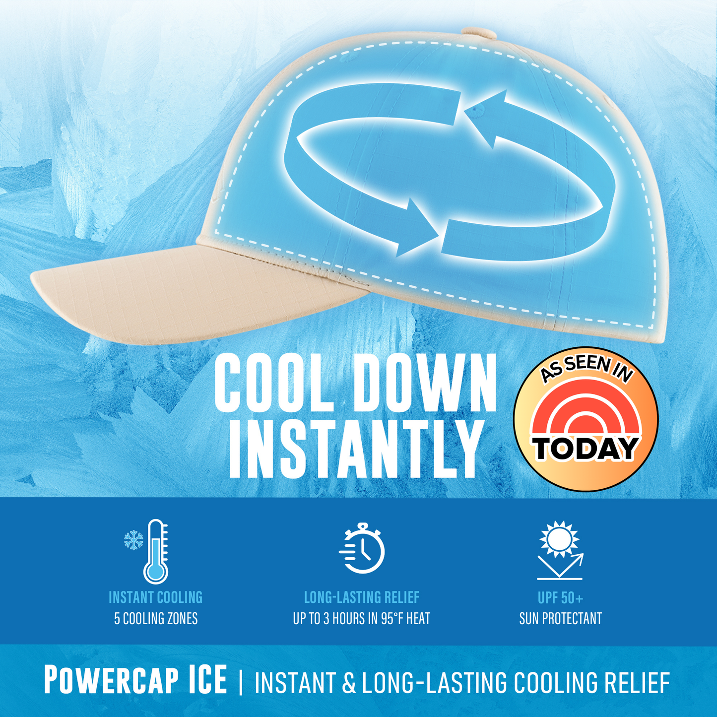 POWERCAP ICE Cooling Sun Hat / Instant Cooling Relief with Reusable Ice Packs / UPF 50 UV Sun Protection