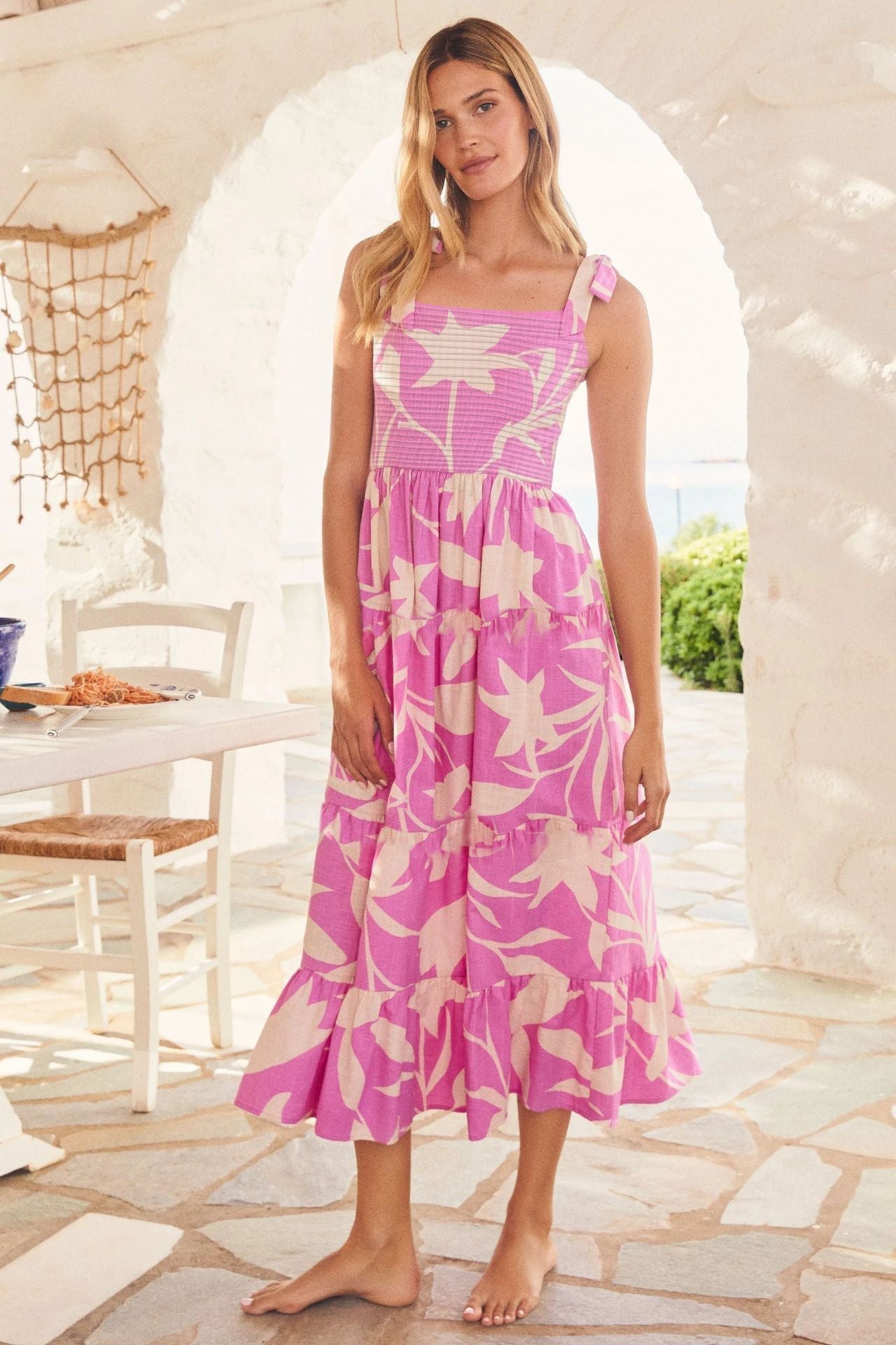 Sleeveless Floral Print Long Suspender Dress - Spice Girl Inspired A-Line Sundress for Tea Party & Casual Wear