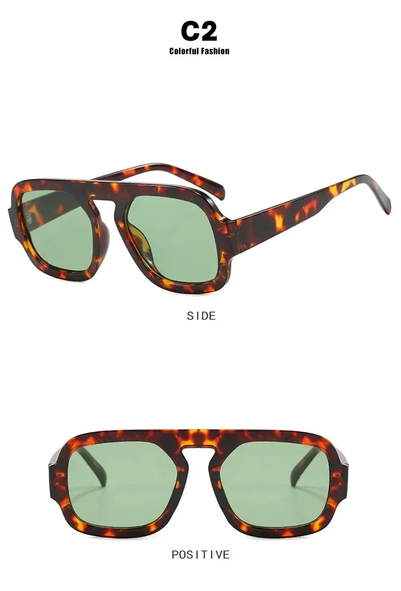 DOHOHDO 2025 Fashion Square Sunglasses Women New Retro Black Brown Thick Frame Pilot Sun Glasses Woman Chic Polygon Shades UV400