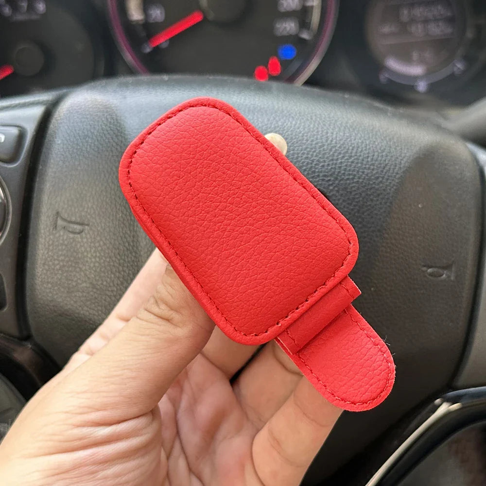 Universal Magnetic Car Sunglasses Holder – Foldable Leather Sun Visor Glasses & Card Ticket Clip