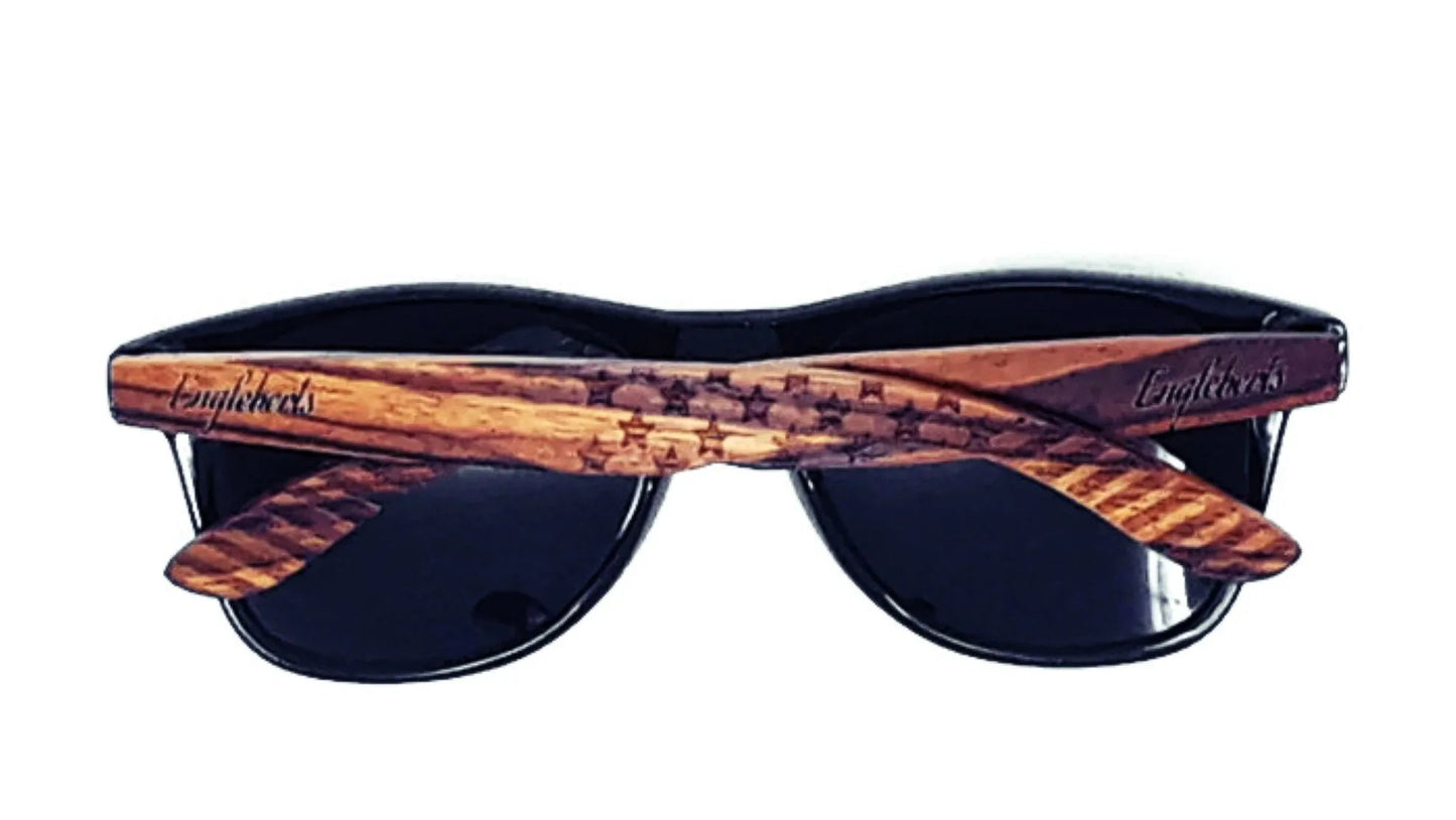 Zebrawood Sunglasses / Stars and Bars With Wooden Case / Polarized / Handcrafted