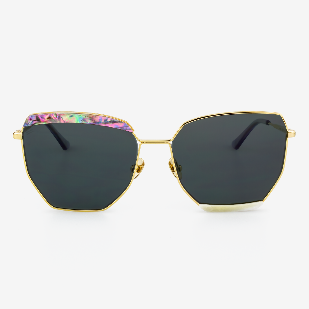 Venice - Metal & Wood Sunglasses / Buffalo Horn, Titanium, and Recycled Rainbow Veneer