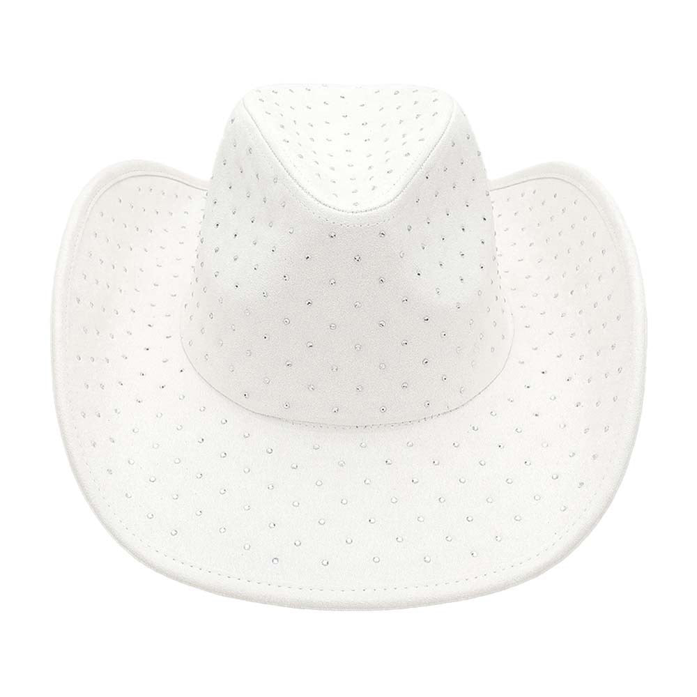 Rhinestone Embellished Faux Suede Western Cowboy Fedora Hat