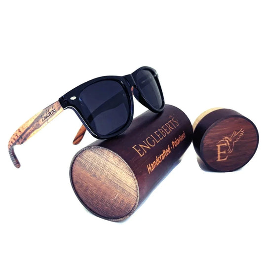 Zebrawood Sunglasses / Stars and Bars With Wooden Case / Polarized / Handcrafted