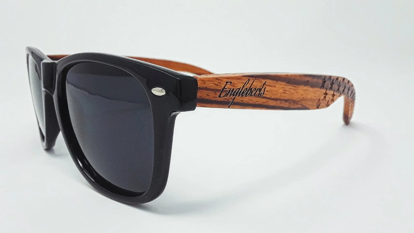 Zebrawood Sunglasses / Stars and Bars With Wooden Case / Polarized / Handcrafted