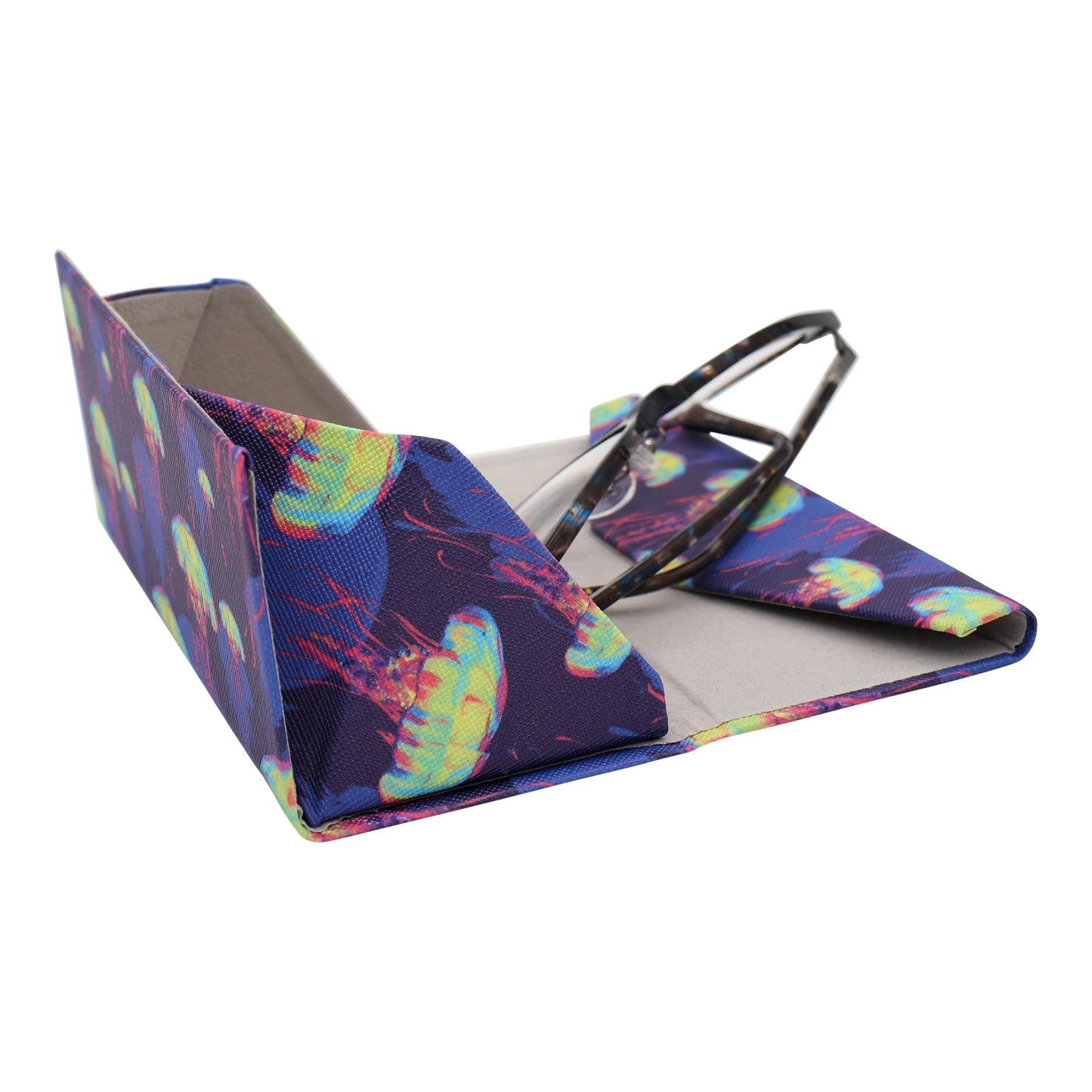 Jellyfish Print Glasses Case - Vegan Leather Magic Folding Hardcase